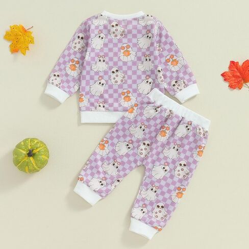 Toddler Baby Girls Halloween Outfits Ghost Printed Pullover Long Pants 2Pcs Fall Clothes Set in Saudi Arabia