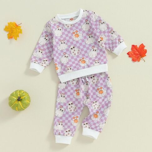 Toddler Baby Girls Halloween Outfits Ghost Printed Pullover Long Pants 2Pcs Fall Clothes Set in Saudi Arabia