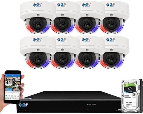 GW Security 8 قنوات 12 ميجابكسل NVR 8 ميجابكسل 4K رؤية ليلية ملونة كاملة الوقت، أضواء إنذار صوتية في اتجاهين، نظام كاميرا أمان مع (8) 8 ميجابكسل AI للكشف عن الوجه/الإنسان/المركبة، كاميرات مراقبة IP PoE Dome in Saudi Arabia