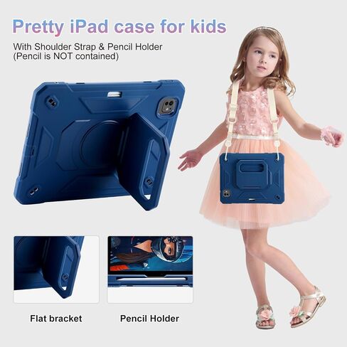 حافظة لجهاز iPad Pro 11 بوصة M4 2024 (الجيل الخامس)، حافظة واقية مضادة للصدمات مع فتحة قلم رصاص/ حامل سحري بمقبض دوار 360 درجة، سلسلة مفاتيح/حزام كتف للحمل، حافظة لجهاز iPad Pro 11 2024 (ملونة) in Kuwait