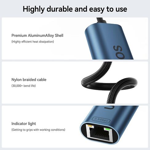 USB C to Ethernet 2.5 Gbps Adapter, USB C to RJ45 Network Converter (Thunderbolt 4/3 Compatible),Aluminum USB-C to 2.5 Gigabit LAN Ethernet Compatible for iPhone 15 Pro/max,XPS, Surface-Gray in Saudi Arabia