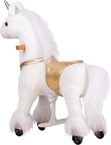 لعبة ركوب الخيل لمدة 3-5 سنوات، حصان ركوب الخيل الحقيقي للأطفال مع عجلات (بني، 29.92 بوصة طول × 9.84 بوصة عرض × 31.12 بوصة ارتفاع) in Kuwait