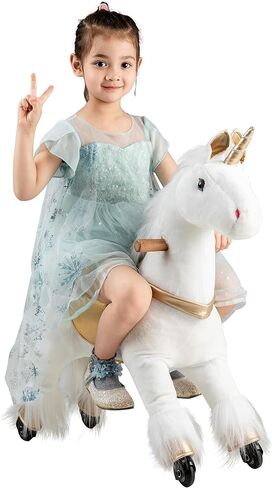 لعبة ركوب الخيل لمدة 3-5 سنوات، حصان ركوب الخيل الحقيقي للأطفال مع عجلات (بني، 29.92 بوصة طول × 9.84 بوصة عرض × 31.12 بوصة ارتفاع) in Kuwait