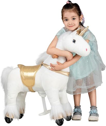 لعبة ركوب الخيل لمدة 3-5 سنوات، حصان ركوب الخيل الحقيقي للأطفال مع عجلات (بني، 29.92 بوصة طول × 9.84 بوصة عرض × 31.12 بوصة ارتفاع) in Kuwait