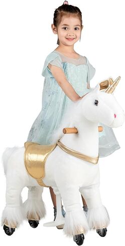 لعبة ركوب الخيل لمدة 3-5 سنوات، حصان ركوب الخيل الحقيقي للأطفال مع عجلات (بني، 29.92 بوصة طول × 9.84 بوصة عرض × 31.12 بوصة ارتفاع) in Kuwait