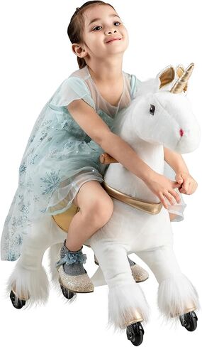 لعبة ركوب الخيل لمدة 3-5 سنوات، حصان ركوب الخيل الحقيقي للأطفال مع عجلات (بني، 29.92 بوصة طول × 9.84 بوصة عرض × 31.12 بوصة ارتفاع) in Kuwait