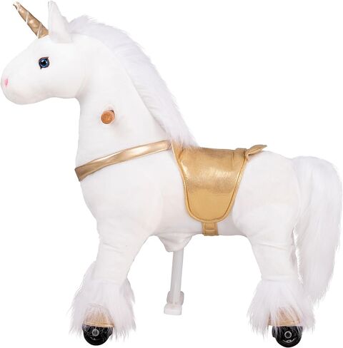 لعبة ركوب الخيل لمدة 3-5 سنوات، حصان ركوب الخيل الحقيقي للأطفال مع عجلات (بني، 29.92 بوصة طول × 9.84 بوصة عرض × 31.12 بوصة ارتفاع) in Kuwait