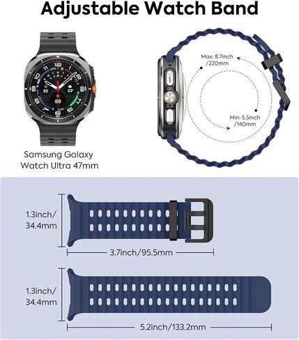 MoKo Sport Band Compatible with Samsung Galaxy Watch Ultra Band 47mm (2024) Women Men, Breathable Soft Silicone Waterproof Watch Strap Accessories for Samsung Watch Ultra Band in Saudi Arabia