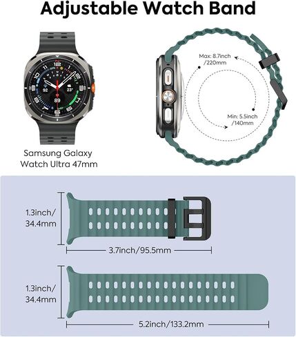 MoKo Sport Band Compatible with Samsung Galaxy Watch Ultra Band 47mm (2024) Women Men, Breathable Soft Silicone Waterproof Watch Strap Accessories for Samsung Watch Ultra Band in Saudi Arabia