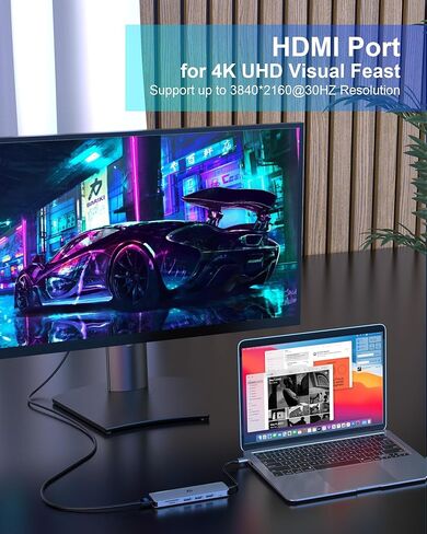 محور USB C، محور TOTU 6 في 1 من النوع C، محطة إرساء للكمبيوتر المحمول مع HDMI 4K، USB 3.0، 2*USB 2.0، قارئ بطاقة SD/TF لأجهزة الكمبيوتر المحمولة من النوع C in Kuwait