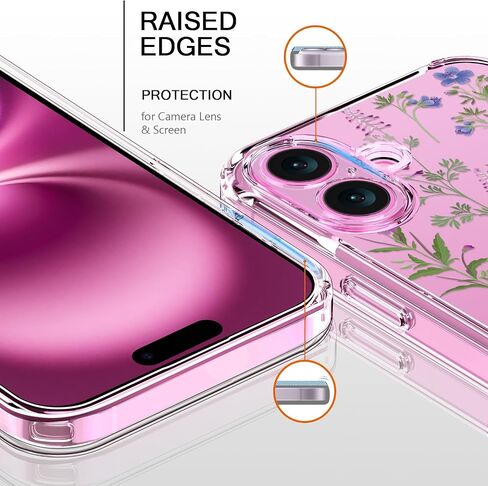 bicol for iPhone 16 Pro Case with Screen Protector, Enhanced Camera Protection, Crystal Clear Cover with Fashionable Designs for Girls Women, Slim Fit Protective Phone Case, Blooming Flowers in Saudi Arabia