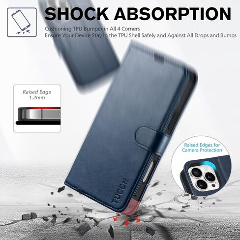 حافظة محفظة TUCCH لهاتف iPhone 16 Pro Max (6.9") 2024، 4 حاملات بطاقات، أسود | حجب RFID، حامل عرض، هيكل TPU مقاوم للصدمات، جلد PU، إغلاق مغناطيسي، غطاء قلاب واقٍ in Kuwait