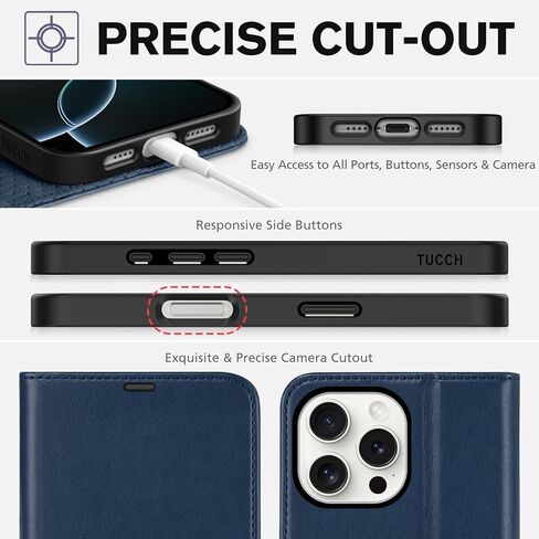 حافظة محفظة TUCCH لهاتف iPhone 16 Pro Max (6.9") 2024، 4 حاملات بطاقات، أسود | حجب RFID، حامل عرض، هيكل TPU مقاوم للصدمات، جلد PU، إغلاق مغناطيسي، غطاء قلاب واقٍ in Kuwait
