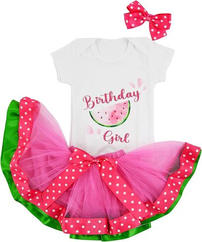 Infant Baby Girls 1st Birthday Watermelon Outfits Romper with Headband + Tutu Skirt Toddler Princess Dress in Saudi Arabia