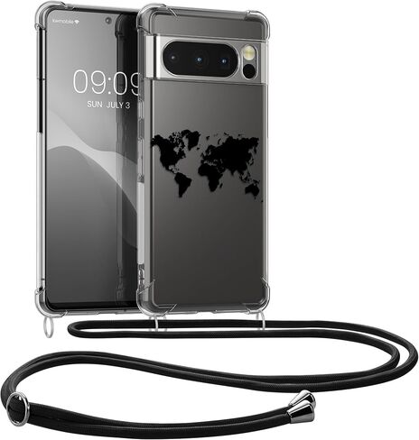 kwmobile Crossbody Case Compatible with Google Pixel 8 Pro Case Strap - Travel Black/Multicolor/Transparent in Saudi Arabia