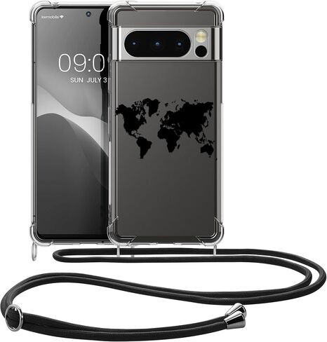 kwmobile Crossbody Case Compatible with Google Pixel 8 Pro Case Strap - Travel Black/Multicolor/Transparent in Saudi Arabia