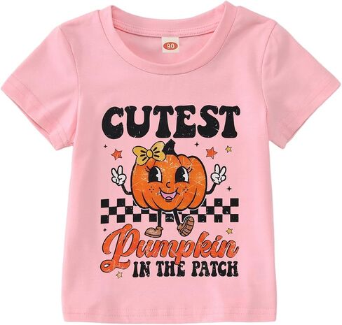 Toddler Girl Halloween Shirt Cutest Pumpkin in The Patch T-Shirt Spooky Season Pumpkin Graphic Short Sleeve Tee Tops in Saudi Arabia
