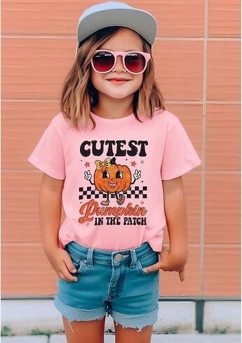 Toddler Girl Halloween Shirt Cutest Pumpkin in The Patch T-Shirt Spooky Season Pumpkin Graphic Short Sleeve Tee Tops in Saudi Arabia