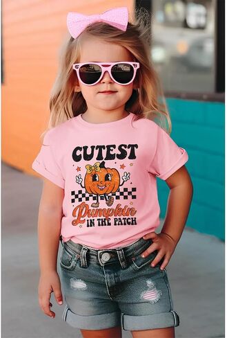 Toddler Girl Halloween Shirt Cutest Pumpkin in The Patch T-Shirt Spooky Season Pumpkin Graphic Short Sleeve Tee Tops in Saudi Arabia
