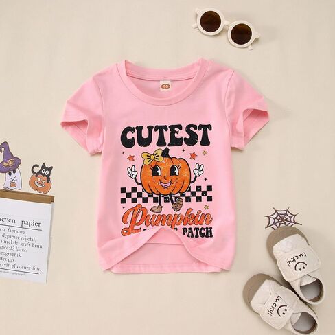 Toddler Girl Halloween Shirt Cutest Pumpkin in The Patch T-Shirt Spooky Season Pumpkin Graphic Short Sleeve Tee Tops in Saudi Arabia