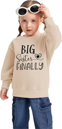 IZYJOY سويت شيرت الأخت الكبرى للأطفال الصغار تمت ترقيته إلى الأخت الكبرى مرة أخرى وأخيرًا بلوفر علوي للفتيات الصغيرات زي بياقة دائرية in Kuwait