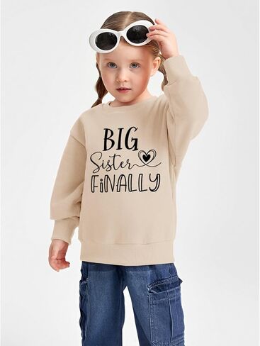 IZYJOY سويت شيرت الأخت الكبرى للأطفال الصغار تمت ترقيته إلى الأخت الكبرى مرة أخرى وأخيرًا بلوفر علوي للفتيات الصغيرات زي بياقة دائرية in Kuwait