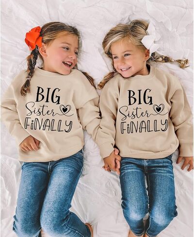 IZYJOY سويت شيرت الأخت الكبرى للأطفال الصغار تمت ترقيته إلى الأخت الكبرى مرة أخرى وأخيرًا بلوفر علوي للفتيات الصغيرات زي بياقة دائرية in Kuwait