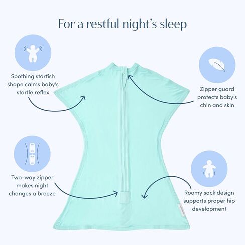 SleepingBaby EverSoft Zipadee-Zip Transitional Swaddle Sack, Viscose from Bamboo, Wearable Blanket with 2-Way Zipper - Sky Blue, S in Saudi Arabia