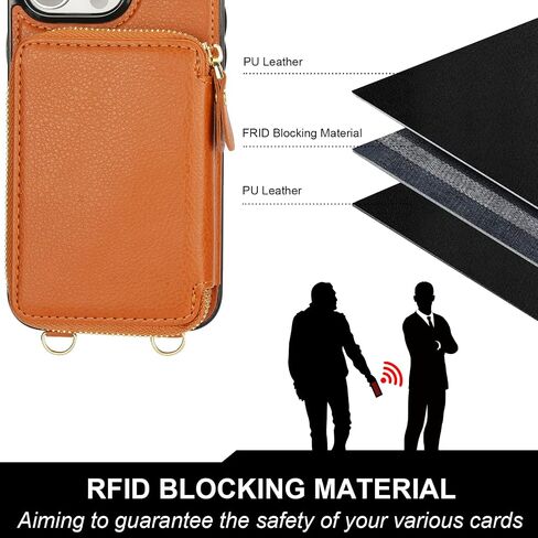 Bocasal RFID Blocking Wallet Case for iPhone 15 Pro Max, Adjustable Crossbody Zipper Purse Case Card Holder with Kickstand Detachable Wrist Strap, PU Leather Flip Folio Case 6.7 Inch 5G (Black) in Kuwait