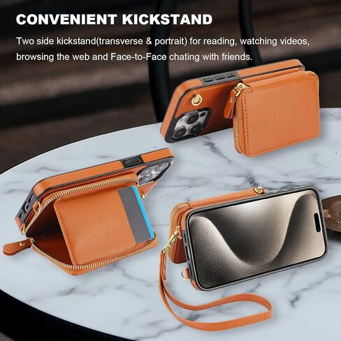 Bocasal RFID Blocking Wallet Case for iPhone 15 Pro Max, Adjustable Crossbody Zipper Purse Case Card Holder with Kickstand Detachable Wrist Strap, PU Leather Flip Folio Case 6.7 Inch 5G (Black) in Kuwait
