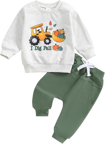 FYBITBO Infant Baby Boys Fall Winter Clothes Pumpkin Tractor Sweatshirt Long Sleeve Shirt Pants Toddler Halloween Outfits in Kuwait