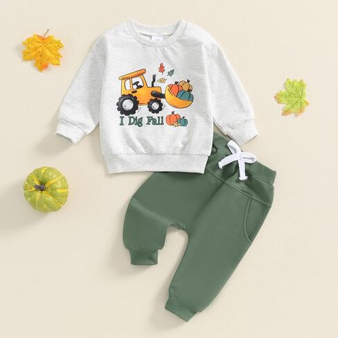 FYBITBO Infant Baby Boys Fall Winter Clothes Pumpkin Tractor Sweatshirt Long Sleeve Shirt Pants Toddler Halloween Outfits in Kuwait