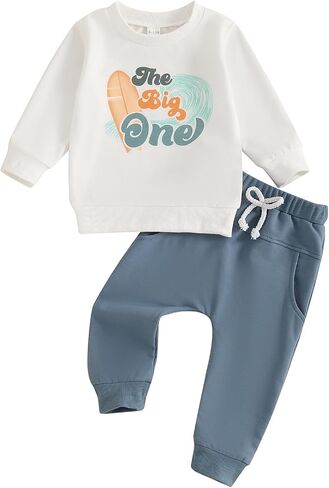 BULINGNA 2Pcs Baby Boy First Birthday Outfit Set Long Sleeve The Big One Sweatshirt Casual Pants Fall 1st Birthday Clothes in Saudi Arabia