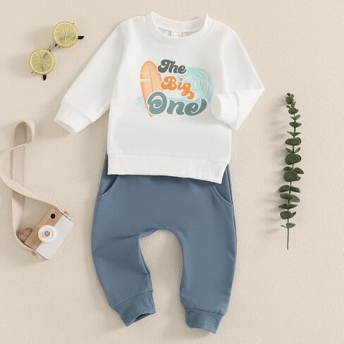 BULINGNA 2Pcs Baby Boy First Birthday Outfit Set Long Sleeve The Big One Sweatshirt Casual Pants Fall 1st Birthday Clothes in Saudi Arabia