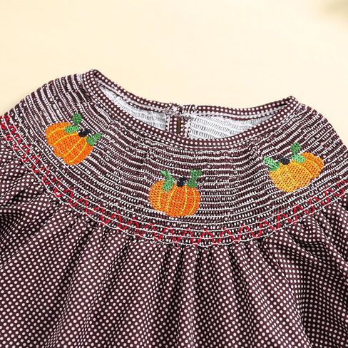 Toddler Baby Girl Halloween Outfits Pumpkin Print Plaid Short Puff Sleeve Smocked Romper Cotton Linen Bodysuit in Saudi Arabia