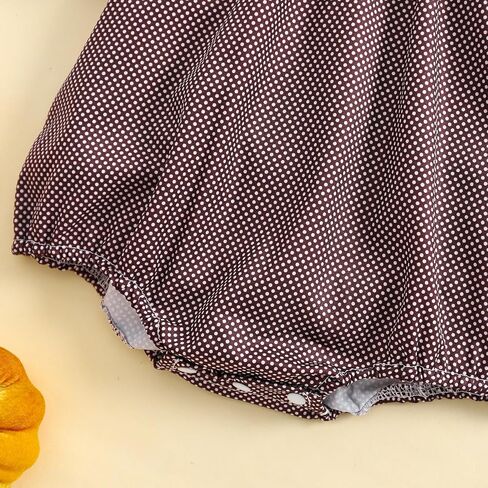 Toddler Baby Girl Halloween Outfits Pumpkin Print Plaid Short Puff Sleeve Smocked Romper Cotton Linen Bodysuit in Saudi Arabia