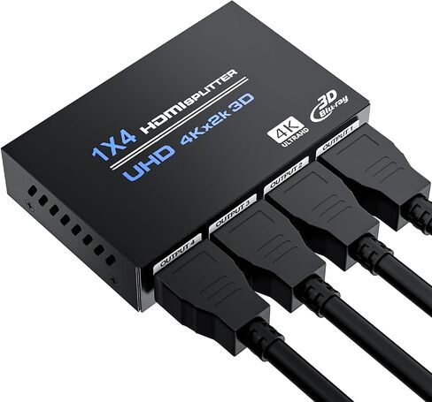 HDMI Splitter 1 in 2 Out 4K, 1x2 Powered HDMI Multi-Port Adapter for Dual Monitor, Support 4K UltraHD 3D HDR, Duplicate/Mirror Screens, Ideal for Xbox Ps5 Ps4 Ps3 Fire Stick Blu-Ray Player HDTV in Saudi Arabia
