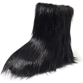 AUSLAND Women‘s Faux Fur Boots Furry Fluffy Winter Snow Boots Fleece Lined Warm Comfortable Outdoor Flat Mid-Calf Boots 9368