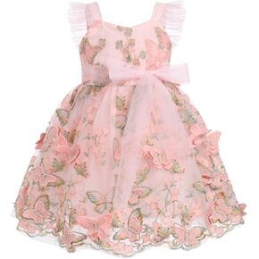 OBEEII Toddler Baby Girls Butterfly Dress Sleeveless Embroidered Butterfly Tulle Dress Flower Girl Birthday Party Dress