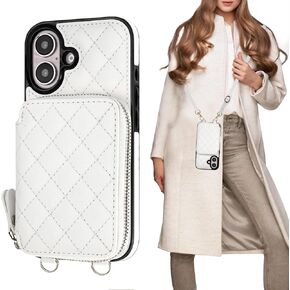 Bocasal Crossbody Wallet Case for iPhone 16, RFID Blocking PU Leather Zipper Handbag Purse Flip Cover, Kickstand Folio Case with Card Slots Holder Wrist Strap Lanyard 5G 6.1 Inch (Rose Gold)