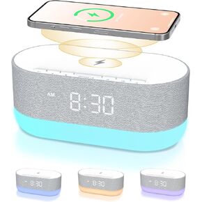 HOUSBAY Sound Machine with Alarm Clock for Bedrooms, Dual Speakers, 21 HiFi Sounds, 10W Wireless Charger, Unlimited Sound, Bluetooth, 10 Night Light, White Noise Machine for Sleeping, Pink