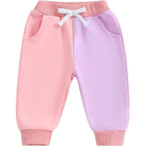 Toddler Baby Girl Boy Pants Color Block Drawstring Elastic Waist Infant Kids Little Girls Boys Fall Winter Pant