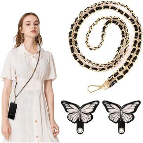 Universal Phone Lanyard, Metal Phone Chain Crossbody Strap with 2pcs Butterfly Phone Tether Tabs for Women Adjustable