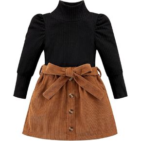 Toddler Girl Outfits Turtleneck Long Sleeve Ribbed Shirt Tops Plaid Mini Skirts 2Pcs Set Fall Winter Clothes 2-7T