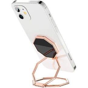 Cellphone Ring Holder Finger Kickstand, Foldable 360° Rotation Cell Phone Stand for Desk, Magnetic Car Mount, Metal Multi-Angle for Phone Back Grip Compatible with iPhone, iPad (Rose Gold)