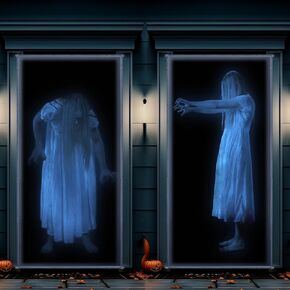 Oudain 2 Pcs Halloween Fabric Rear Projection Screen Window Projection Portable White Projector Screen Sheet with Mounting Hardware for Halloween Christmas Party Supplies (40 x 60 Inch)