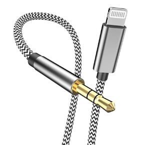 iPhone Aux Cord for Car, 6FT [Apple MFi Certified] Lightning to 3.5 mm Headphone Jack Adapter Nylon Braided Audio Stereo Cable for iPhone 14 13 12 11 XS XR to Car Home Stereo Speaker Headphone, Silver
