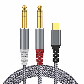 【MFi Certified】USB C to Dual 6.35mm 1/4 inch Stereo Splitter Y Cable, 10FT Type C to Dual 6.35mm 1/4 inch TRS Audio Cord for i-Phone 15/15 Pro/15 Pro Max, Tablet, Laptop Link Amplifier, Speaker