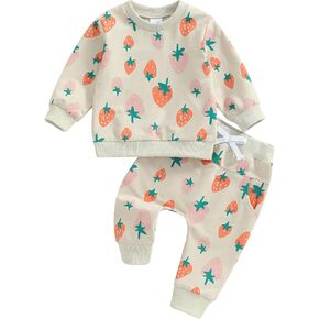 Kuriozud Toddler Baby Girl Fall Winter Clothes Cute Print Long Sleeve Crewneck Sweatshirt and Jogger Pants Set 2 Piece Outfit