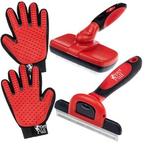 Complete Professional Pet Grooming Kit with Pet Hair Removal Tool Brush Gloves, Self Cleaning Slicker Brush, and Pro Grooming Dog Brush Deshedder Comb to Reduce Shedding - (Rose Pink)